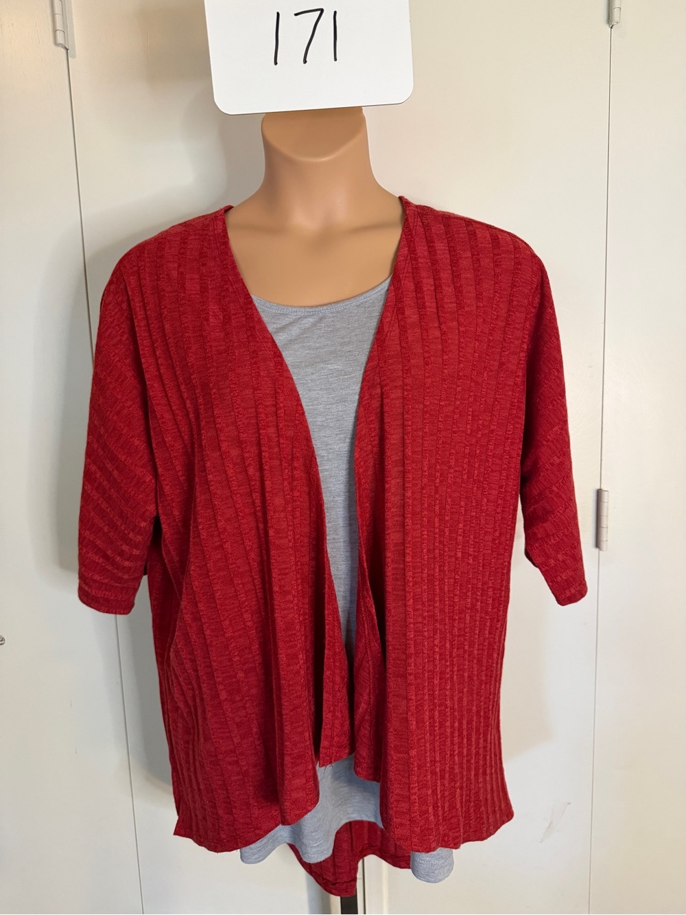 LuLaRoe Open-Front Ribbed Cardigan in Red